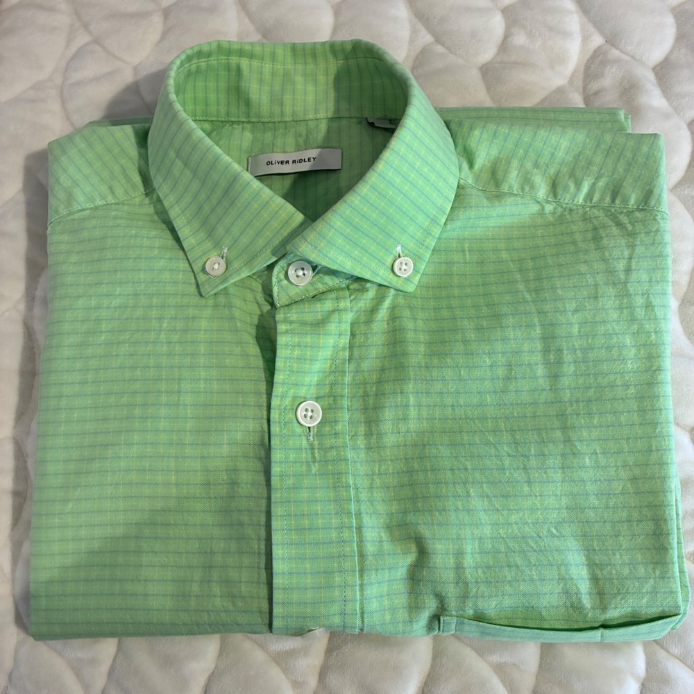 Oliver Ridley Button Down Shirt‎ Green Plaid Long Sleeve Cotton Mens Size M